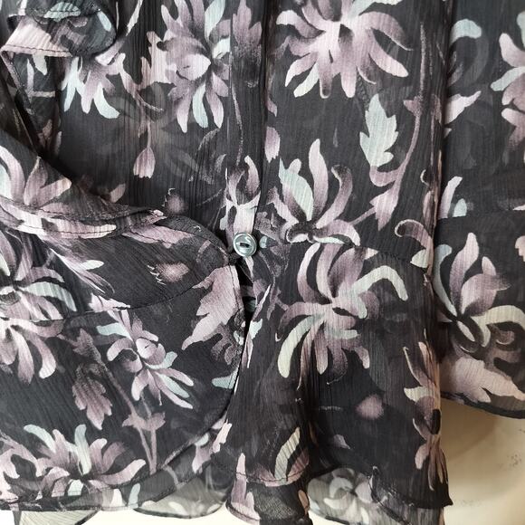 Jones New York Floral Silk Wrap Blouse Sheer Flare Sleeve - Picture 5 of 10